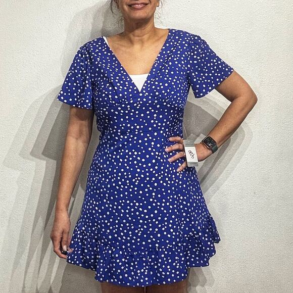 Melloday Blue Polka Dot Mini Dress Sz S NWT - Picture 1 of 13